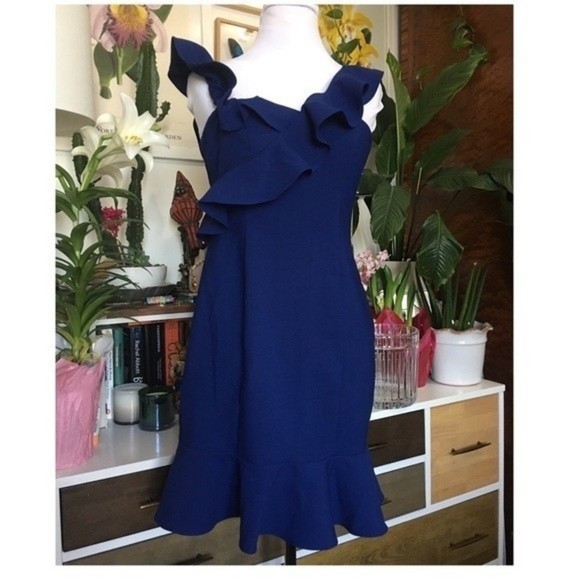 LIKELY Blue Ruffle Mini Cocktail Dress - Picture 2 of 16